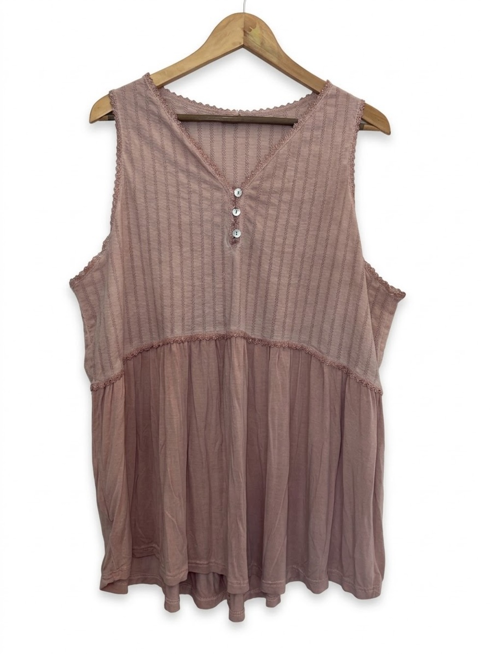 POL Dusty Rose Pink Crochet Henley Babydoll Tunic Top Plus Size 3X Boho